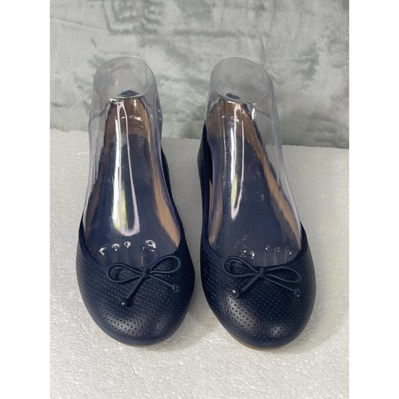 Talbots womens size 8W perforated bow toe ballet Flat shoes Navy blue - Picture 1 of 16